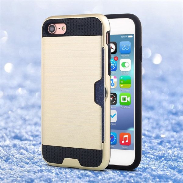 Wholesale iPhone 8 Plus / 7 Plus Credit Card Slot Armor Hybrid Case (Gold)